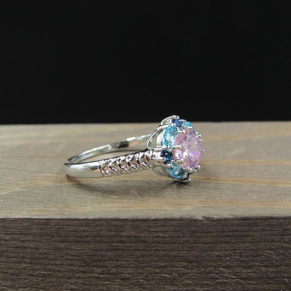 Size 9 Silver Tone Multiple Color Cubic Zirconia Band Ring Vintage - Picture 3 of 7